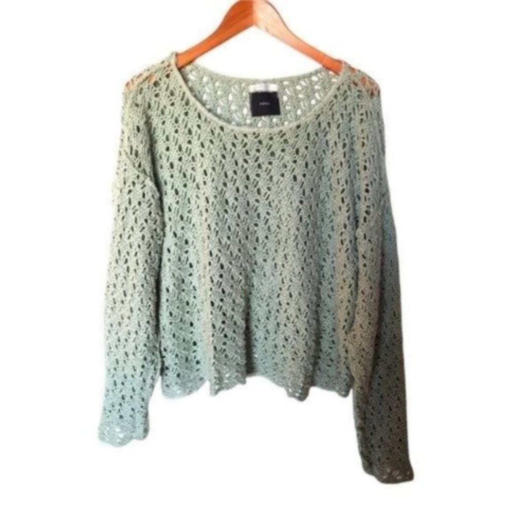 L. Magnin Pura Green Oversized‎ Sweater Open Knit L Large Boho Relaxed Vintage